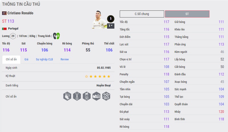 Trong trò chơi FIFA, Ronaldo FO4 được biết đến với chỉ số cao cấp
